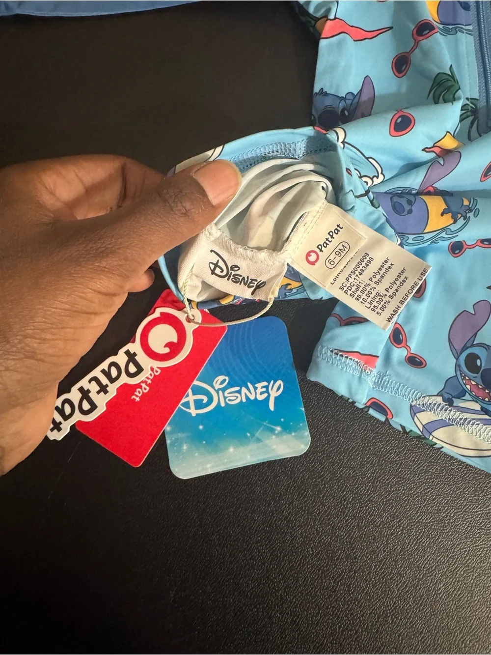Patpat, Disney Stitch, Baby’s 6M-9M, One Piece, Blue Rashguard Swimsuit. New.